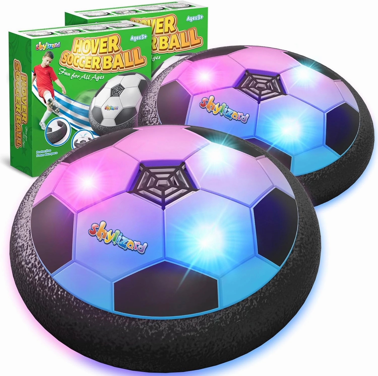 Set of 2 Hover Soccer Ball,Boys Toys Gifts for 3 4 5 6 7 8 Years Old,Air Power Kids Soccer Ball with LED Light,Hover Soccer Ball Indoor for Boys and Girls 3-5 6-8,Outdoor Indoor Game