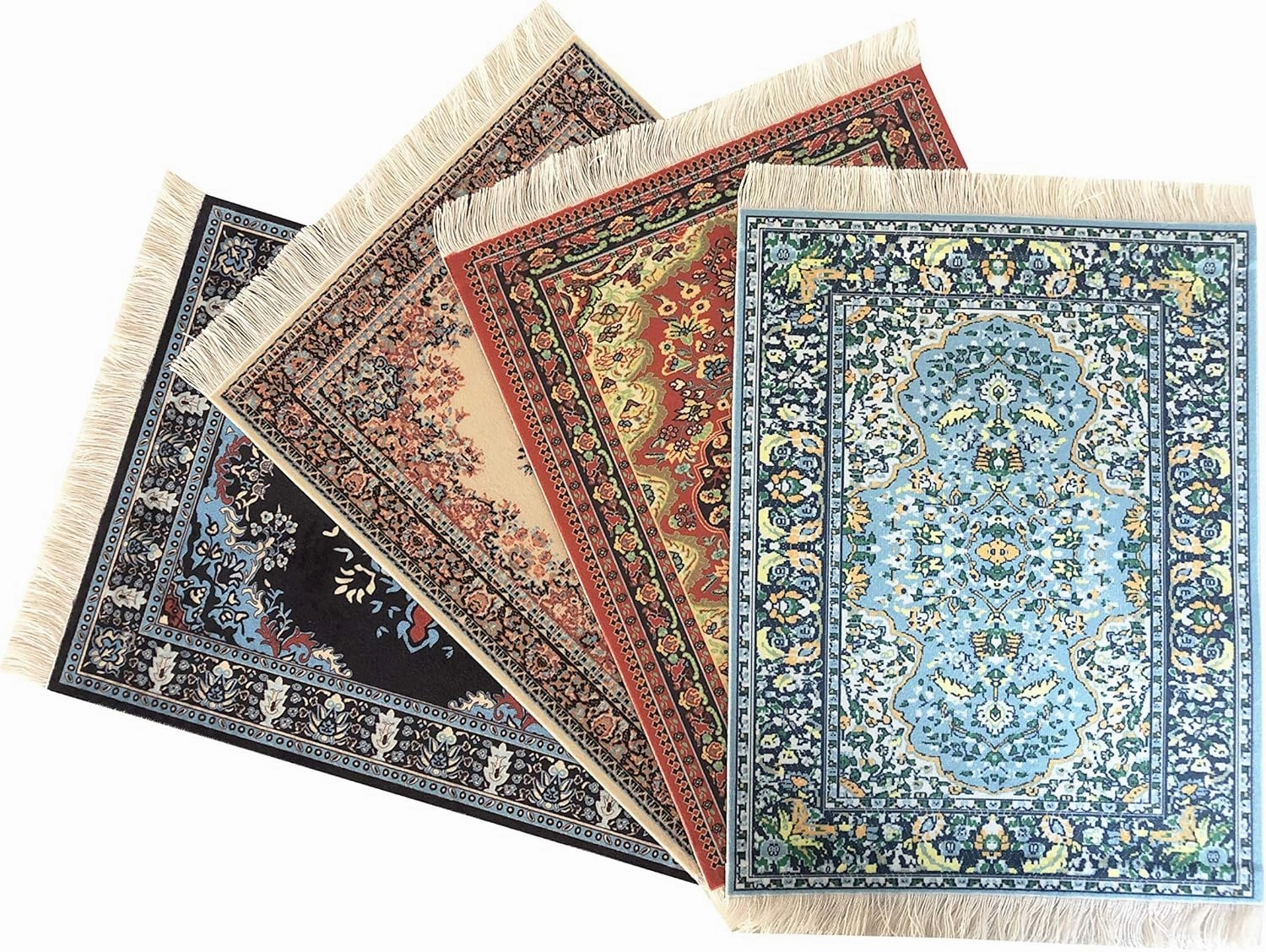 Set of 4 Dollhouse Rugs, Miniature Doll House Accessory, 10x7 Carpets, Rectangle, Kids Toy Furniture Carpeting Decor
