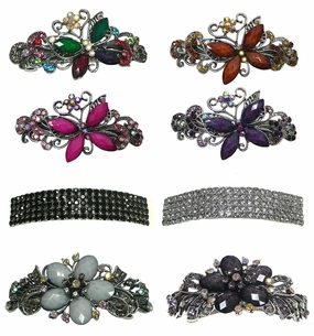 Set of 8 Butterfly Flower Vintage Bar Barrettes Sparkly Crystals Colorful Beads 1 ea 8 colors0053-0004-14