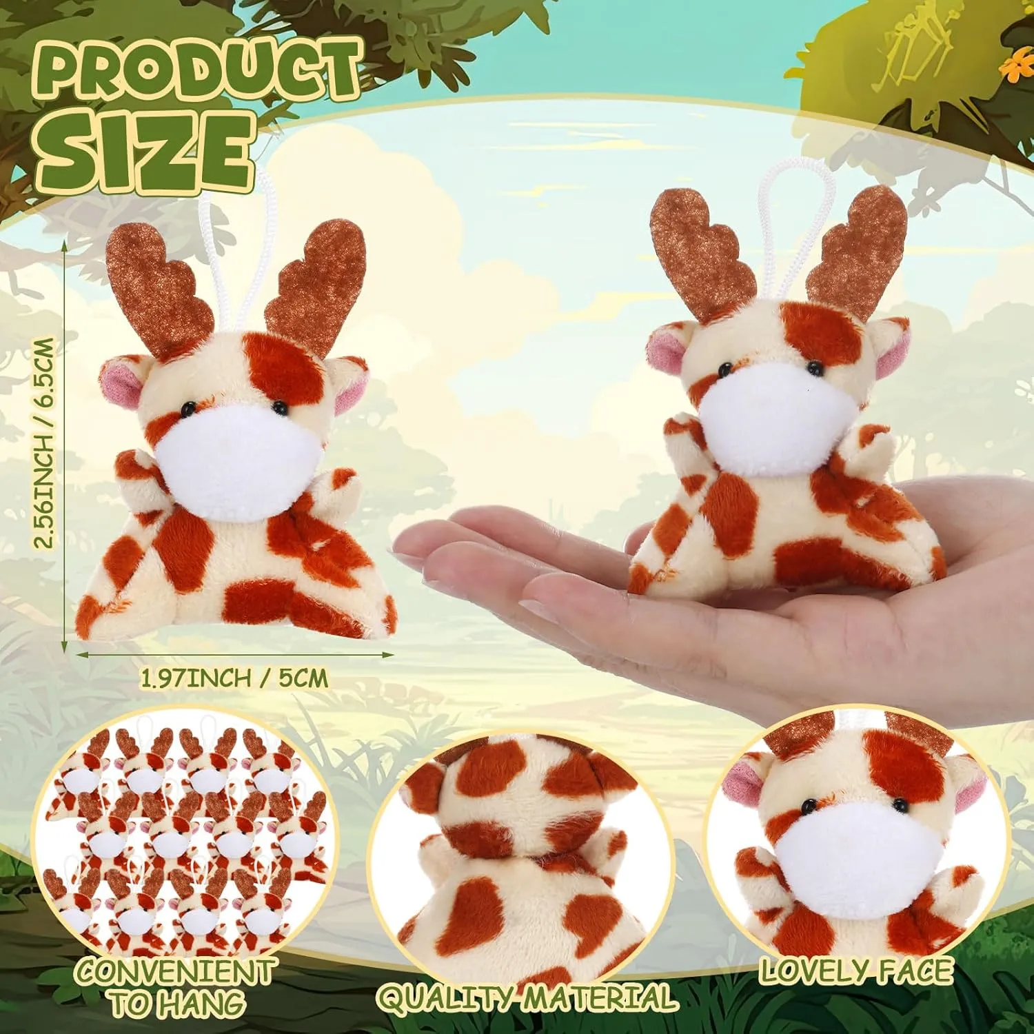Shappy 50 Pcs Mini Animal Plush Toys Small Stuffed Animals Bulk Cute Tiny Plushies Keychains for Gift Party Carnival Prize(Giraffe)