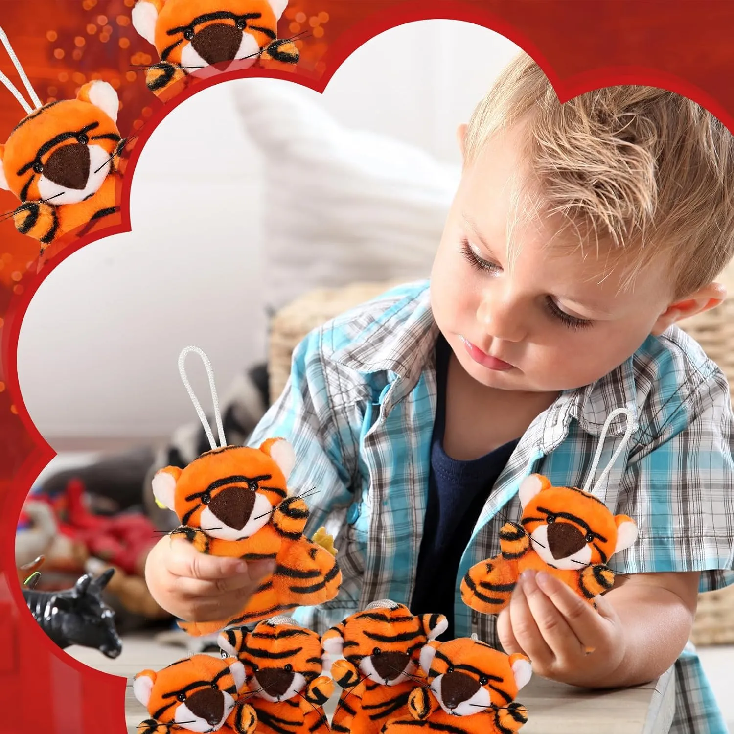 Shappy 50 Pcs Mini Animal Plush Toys Small Stuffed Animals Bulk Cute Tiny Plushies Keychains for Gift Party Carnival Prize(Tiger)