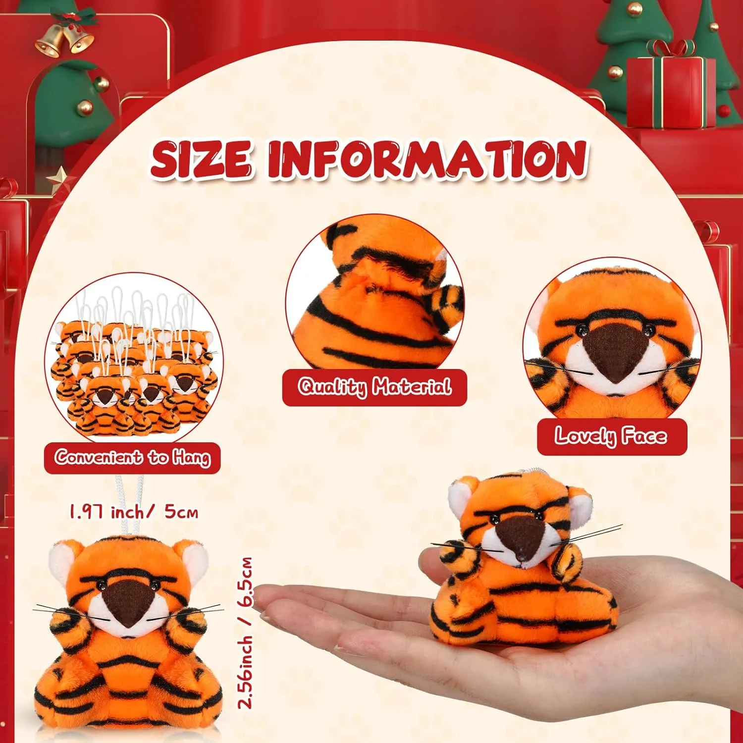 Shappy 50 Pcs Mini Animal Plush Toys Small Stuffed Animals Bulk Cute Tiny Plushies Keychains for Gift Party Carnival Prize(Tiger)