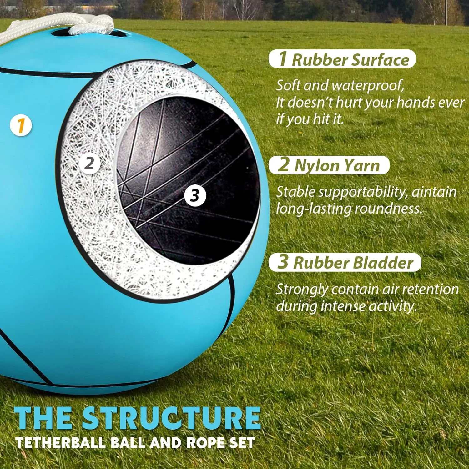 Shappy Soft Tetherball Ball and Rope Rubber Game Set Replacement Tetherball Equipment with Durable Attached Rope for Kids Adults Indoor Outdoor Backyard Yard Beach Play
