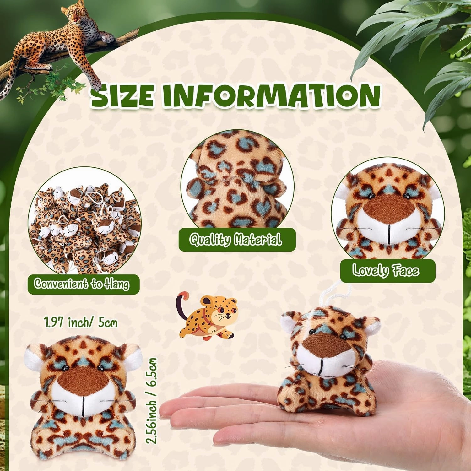 Shappy 50 Pcs Mini Animal Plush Toys Small Stuffed Animals Bulk Cute Tiny Plushies Keychains for Gift Party Carnival Prize (Cheetah)
