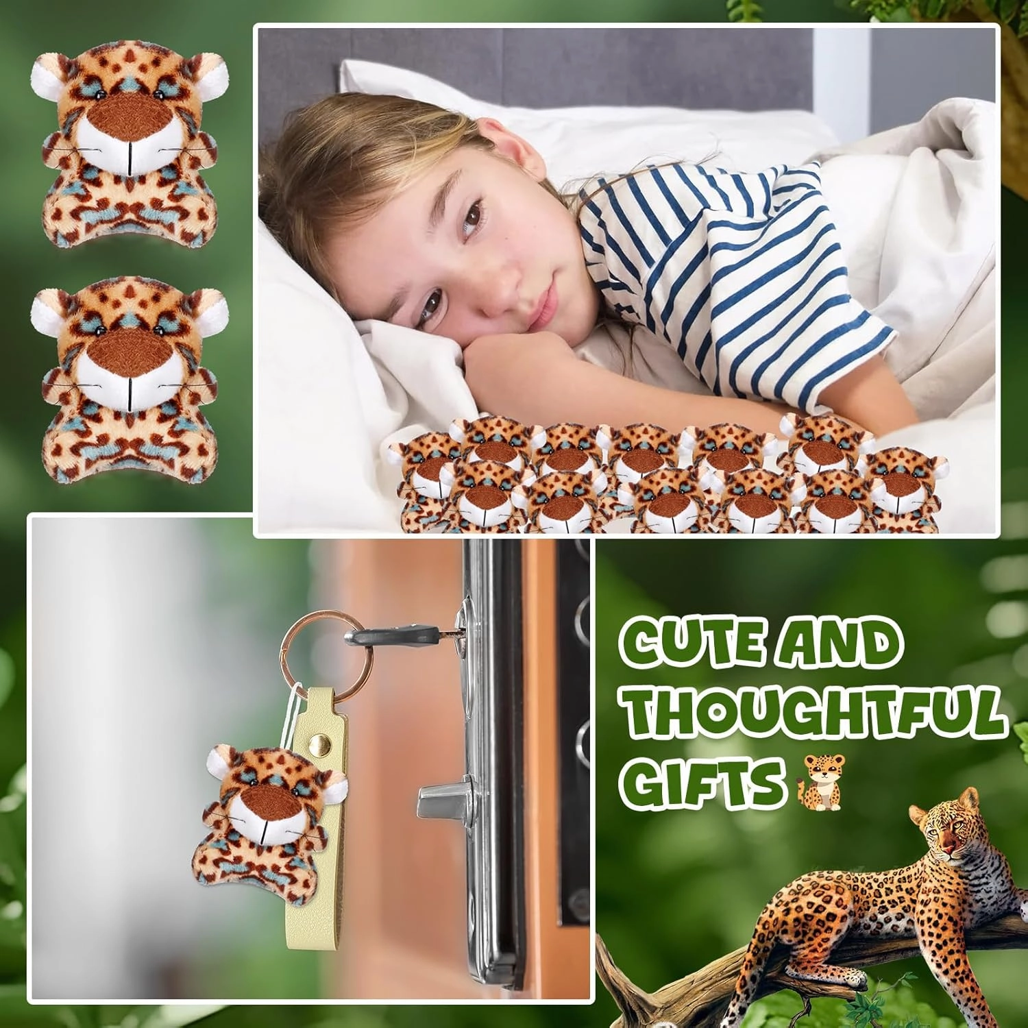 Shappy 50 Pcs Mini Animal Plush Toys Small Stuffed Animals Bulk Cute Tiny Plushies Keychains for Gift Party Carnival Prize (Cheetah)