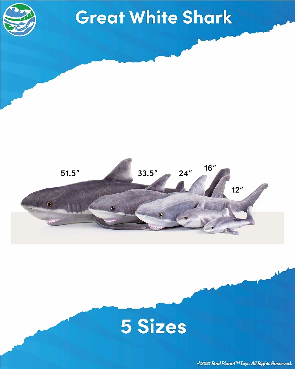 Shark Plush Toy - Realistic Stuffed Animal Gift for Kids All Ages, Sea Creature Shark Plushie, Christmas Birthday Gifts (Gray GW Shark, 51.5") (33.5" Long)