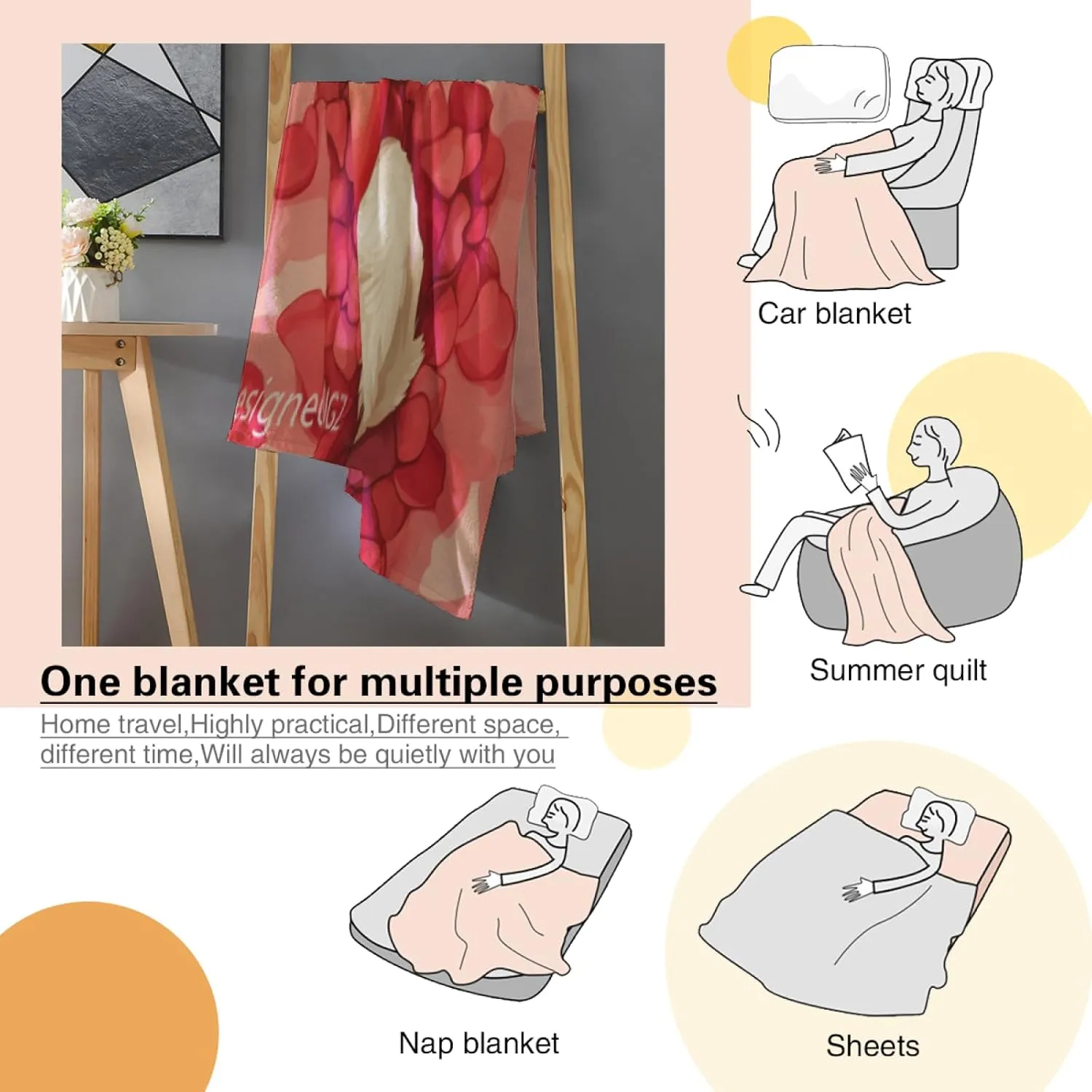 Shih Tzu Red Rose Throw Blanket, Red Heart Blanket, Cozy Plush Flannel Blanket for Couch Sofa Bedroom Decor and Travel, Valentine Women Girls Wife 50x60 Inch