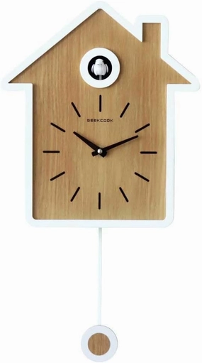 SHISEDECO Modern Cucu Wall Clock with Pendulum and Striking Small Cute Bird, Natural Cuckoo Call, Simple Fashion Wood Creative Unique Home Decoration for Living Room, Kitchen, Office (White)