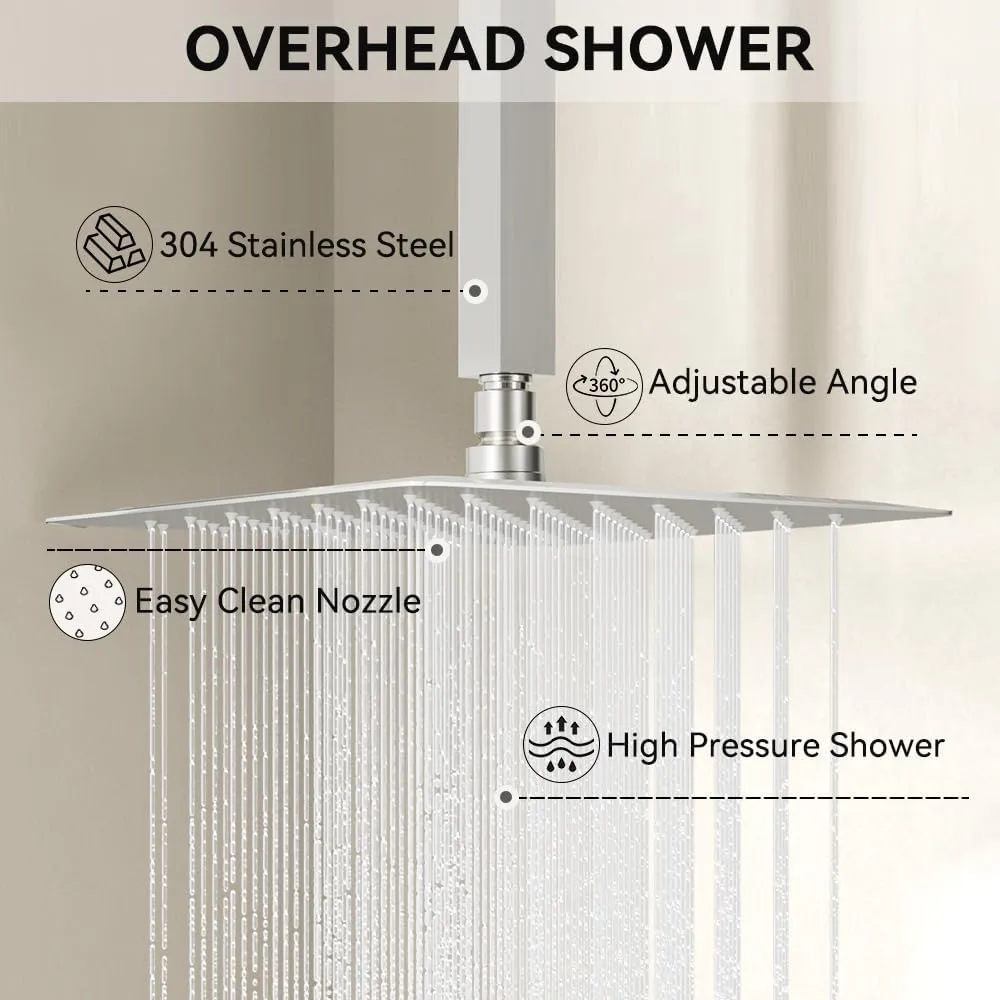 Shower Faucet Set Brushed Nickel Shower System, 2 Head Shower System 10 6" Rain Showerhead for Couples, Ceiling Mount Shower Fixtures with On Off Button Valve Body and Trim Kit Complete