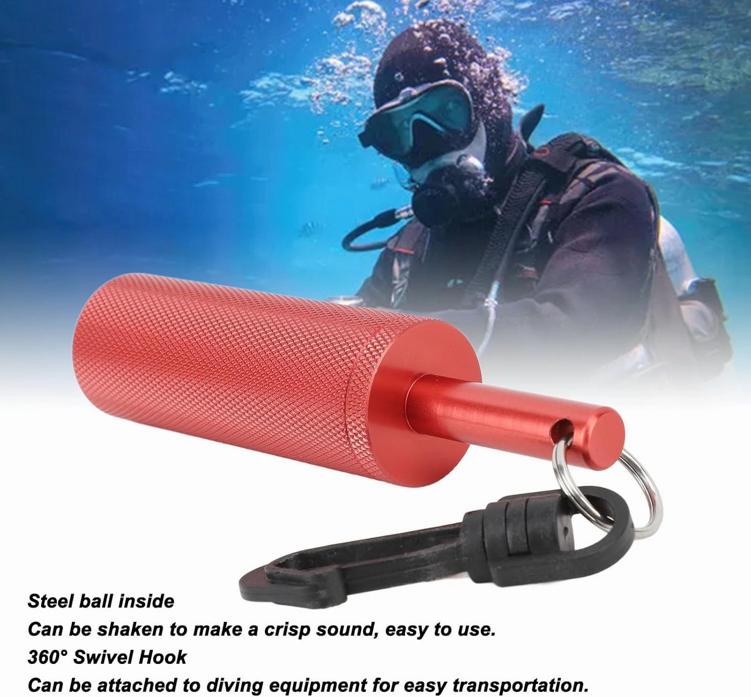 Signal Bell Diving Stick, Underwater Shaker Durable 360° Hook for Scuba Diving