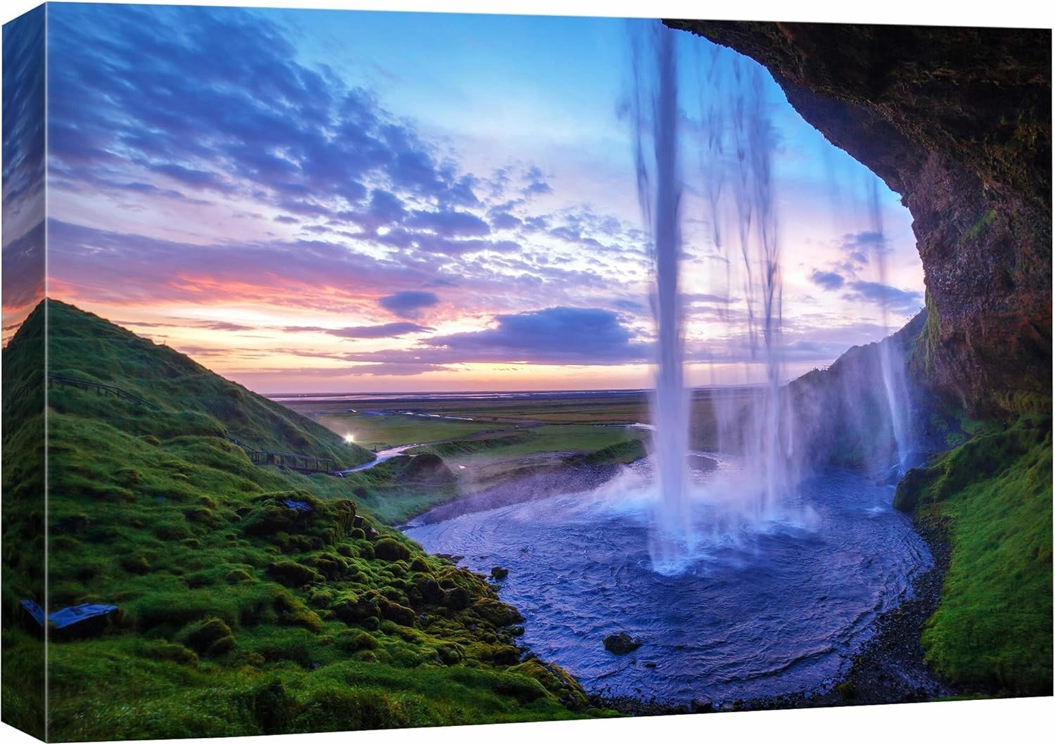 SIGNFORD Canvas Print Wall Art Waterfall Pool at Sunset Nature Wilderness Photography Realism Rustic Landscape Colorful Multicolor for Living Room, Bedroom, Office - 16"x24"