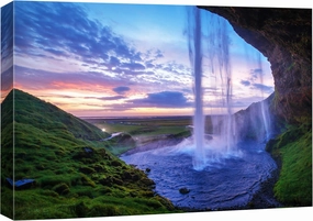SIGNFORD Canvas Print Wall Art Waterfall Pool at Sunset Nature Wilderness Photography Realism Rustic Landscape Colorful Multicolor for Living Room, Bedroom, Office - 16"x24"