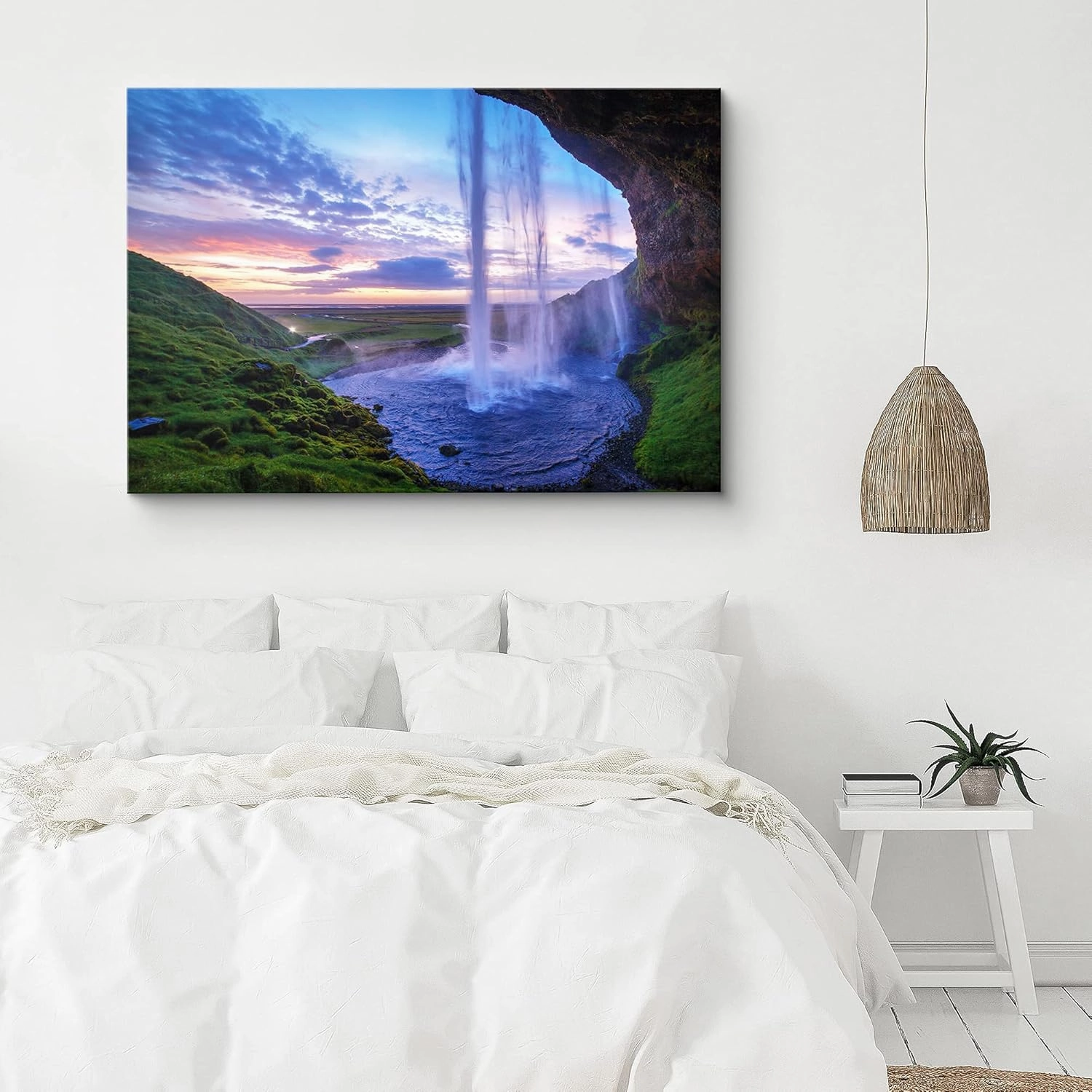 SIGNFORD Canvas Print Wall Art Waterfall Pool at Sunset Nature Wilderness Photography Realism Rustic Landscape Colorful Multicolor for Living Room, Bedroom, Office - 16"x24"