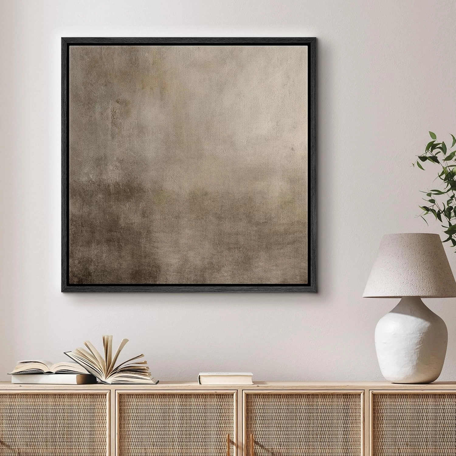 SIGNFORD Framed Canvas Print Wall Art Contemporary Abstract Neutral Tones Nature Wilderness Illustrations Rustic Zen Colorful for Living Room, Bedroom, Office - 24"x24" Black