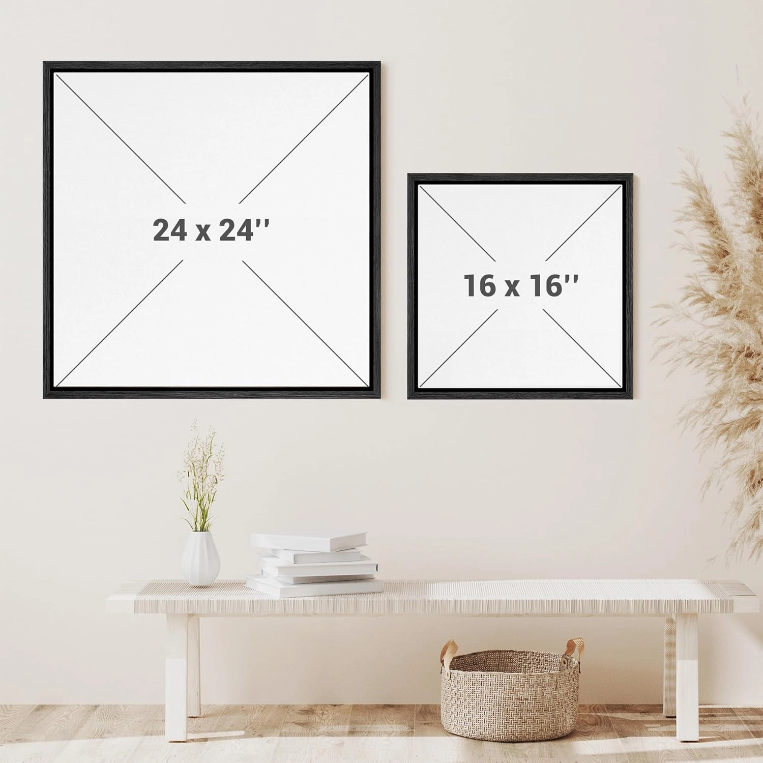 SIGNFORD Framed Canvas Print Wall Art Contemporary Abstract Neutral Tones Nature Wilderness Illustrations Rustic Zen Colorful for Living Room, Bedroom, Office - 24"x24" Black