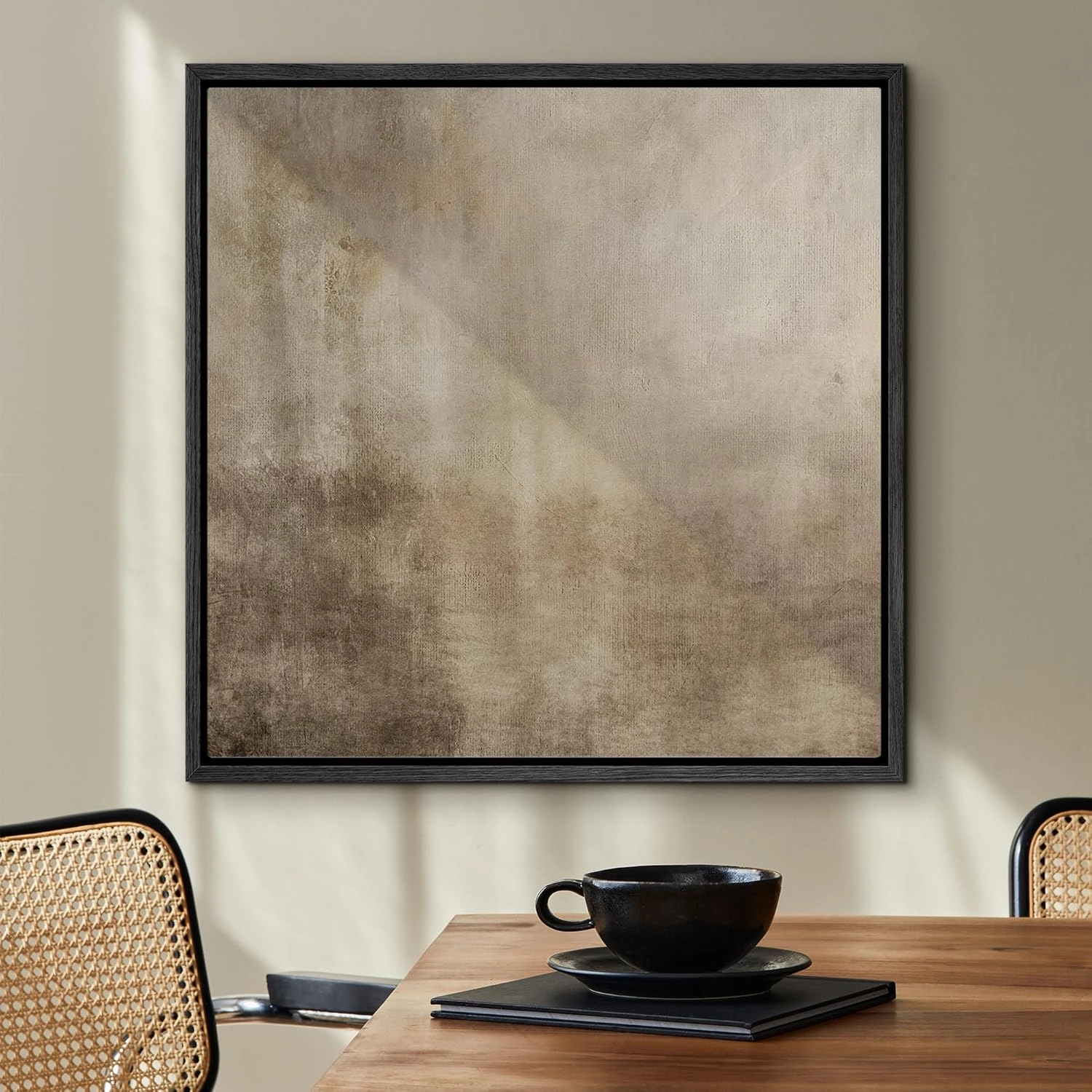 SIGNFORD Framed Canvas Print Wall Art Contemporary Abstract Neutral Tones Nature Wilderness Illustrations Rustic Zen Colorful for Living Room, Bedroom, Office - 24"x24" Black