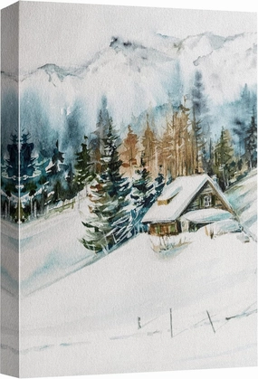 SIGNWIN Canvas Print Wall Art Woodland Nursery Decor Log Cabin Winter Snow Mountain Forest Nature Illustrations Modern Art Decorative Landscape Colorful for Living Room, Bedroom, Office - 24"x36"