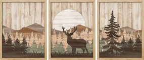 SIGNWIN Framed Mountain Forest Wall Art, Set of 3 Moose Deer Sunset Colorful Wall Decor Prints, Nature Wilderness Wall Décor for Living Room, Bedroom - 11"x14" Natural