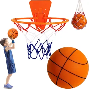 Silent Basketball and Hoop Set, 2 Counts/Set Including 1 Count Indoor Silent Basketball and 1 Count Basketball Hoop, Foam Basketball Indoor, Soft Basketball Indoor
