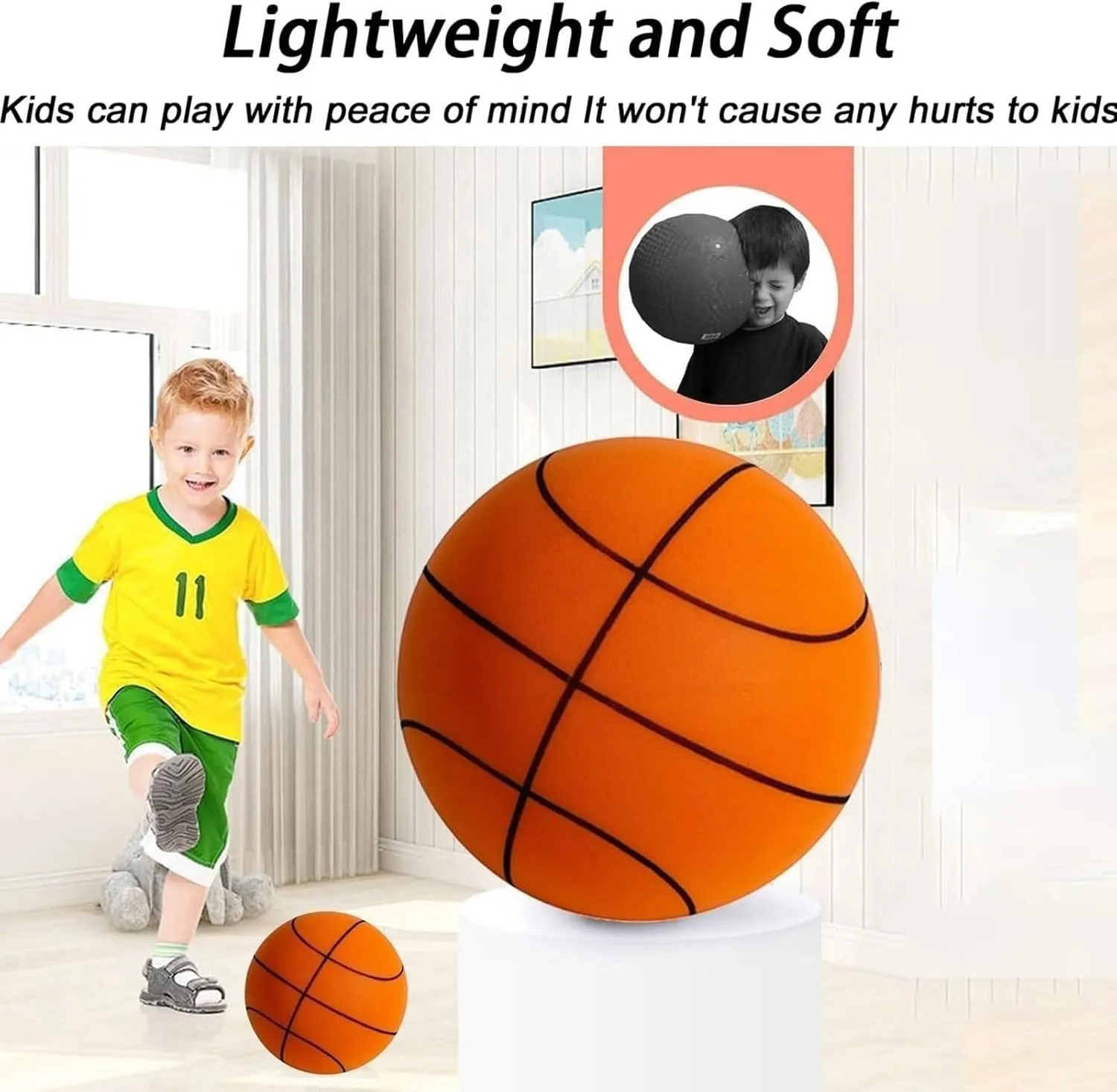 Silent Basketball and Hoop Set, Silent Basketball Dribbling Indoor, Quiet Basketball Dribbling No Noise, with Adjustable Rim, for Home Gym/Apartment Use(Blue,L:9.5IN/24CM)