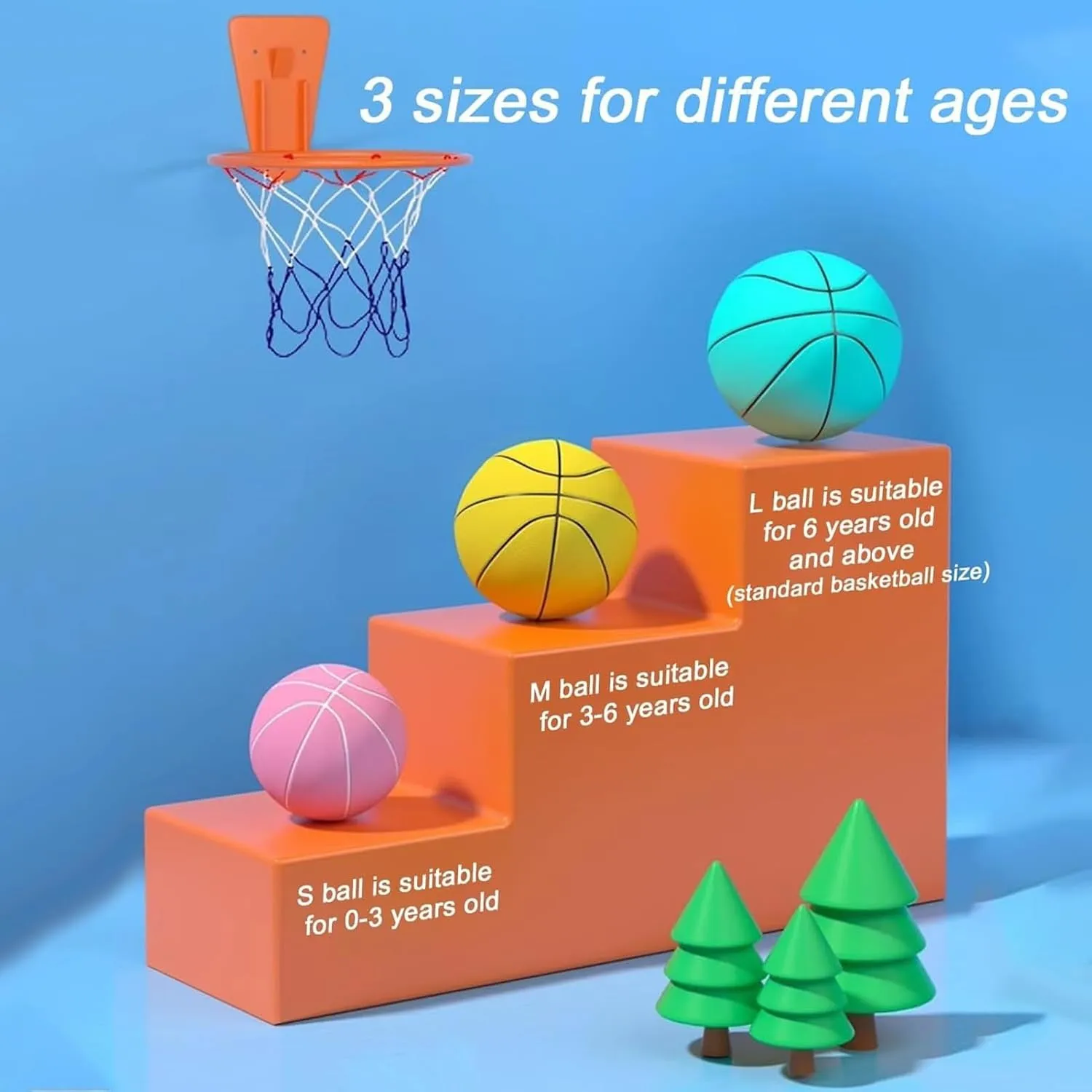 Silent Basketball and Hoop Set, Silent Basketball Dribbling Indoor, Quiet Basketball Dribbling No Noise, with Adjustable Rim, for Home Gym/Apartment Use(Blue,L:9.5IN/24CM)