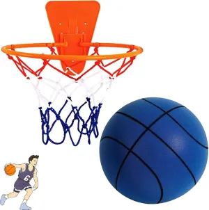 Silent Basketball and Hoop Set, Silent Basketball Dribbling Indoor, Quiet Basketball Dribbling No Noise, with Adjustable Rim, for Home Gym/Apartment Use(Blue,L:9.5IN/24CM)