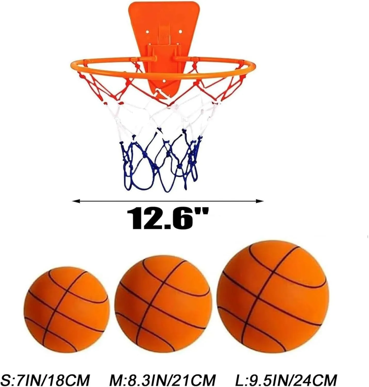 Silent Basketball and Hoop Set, Silent Basketball Dribbling Indoor, Quiet Basketball Dribbling No Noise, with Adjustable Rim, for Home Gym/Apartment Use(Blue,L:9.5IN/24CM)