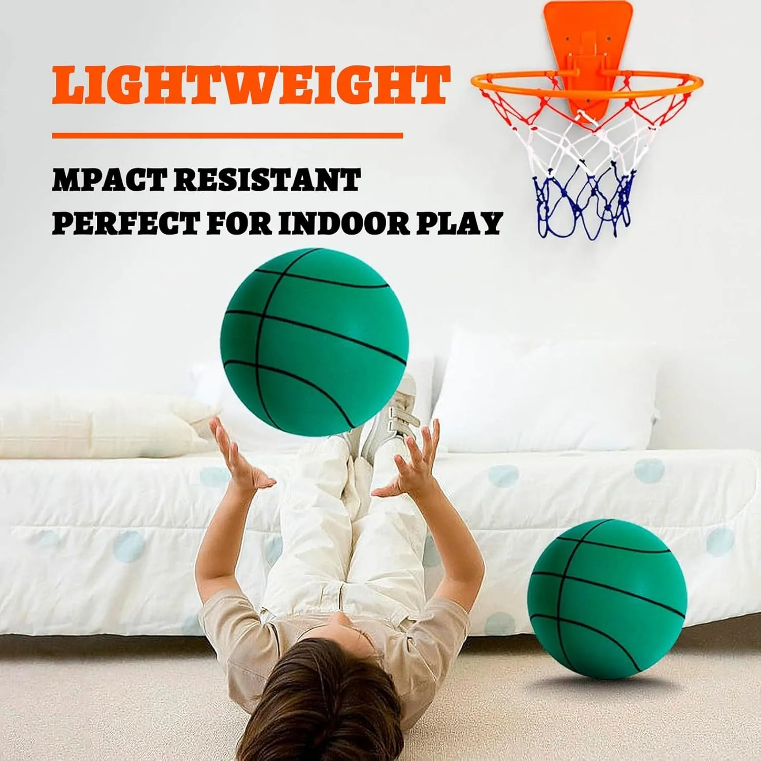 Silent Basketball and Hoop Set, Silent Basketball Hoop, Quiet Basketball Dribbling No Noise, Mini Foam Basketball for Door or Wall Mounted, Size 7/8/9 in, for Kids and Toddlers(Blue,#5)