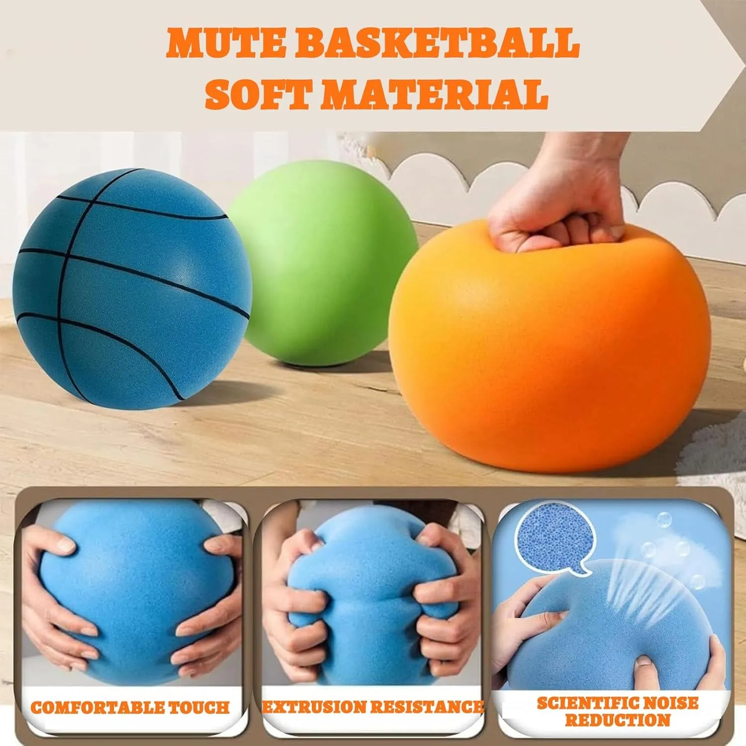 Silent Basketball and Hoop Set, Silent Basketball Hoop, Quiet Basketball Dribbling No Noise, Mini Foam Basketball for Door or Wall Mounted, Size 7/8/9 in, for Kids and Toddlers(Blue,#5)