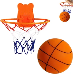 Silent Basketball and Hoop Set, Silent Dribbling IndoorNo Noise with Wall Mount Basketball Hoop Silent Ball Professional Indoor Basketball Frame for People Over 15 Years Old (No.5-8.66in)