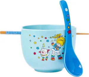 Silver Buffalo Rainbow Brite and Twink Ceramic Ramen Noodle Rice Bowl with Chopsticks and Spoon, Microwave Safe, 20 Ounces