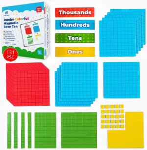 Simply magic 131 4 PCS Jumbo Colorful Magnetic Base Ten Blocks for Math   Headings - Place Value Manipulatives Magnets, Math Manipulatives, Base 10 Blocks, Counters for Kids, Classroom Must Haves