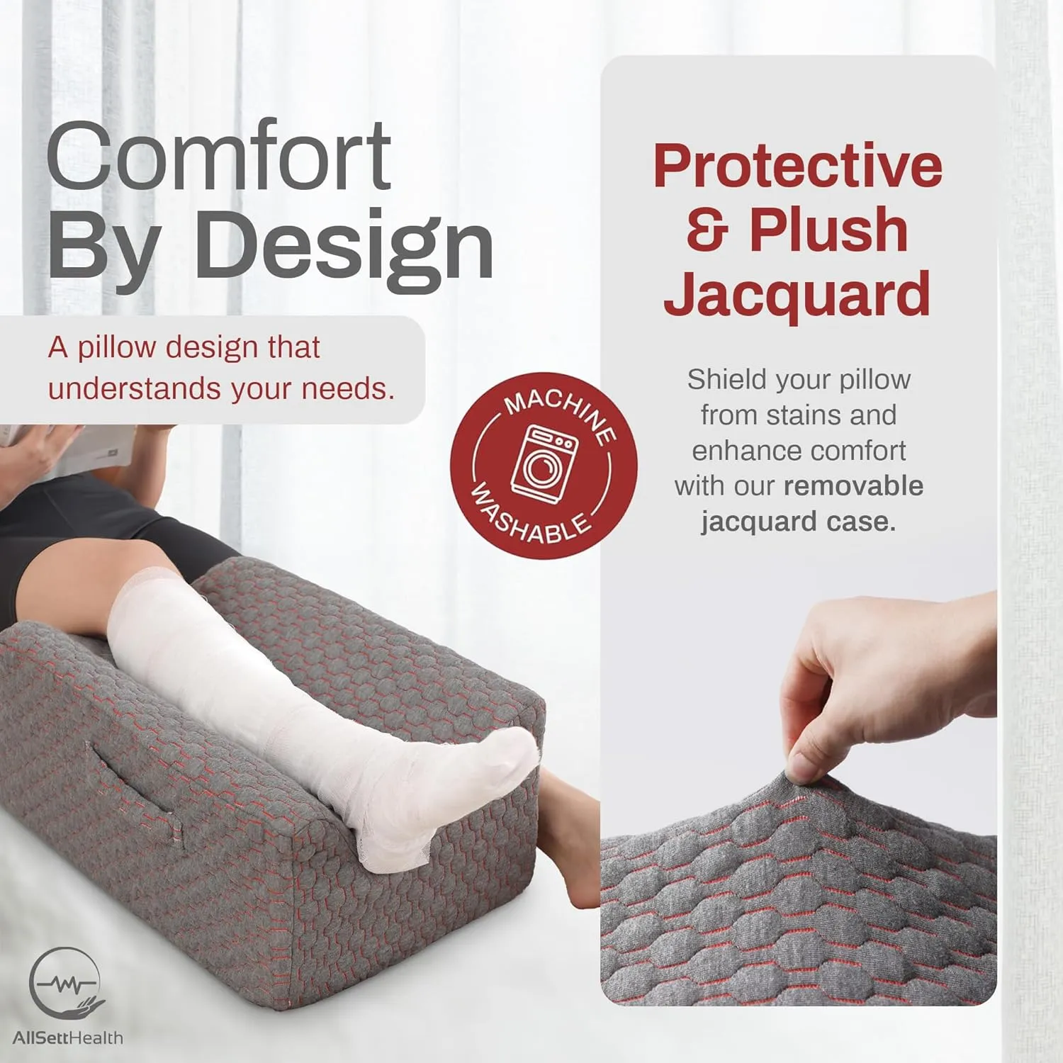 Single Leg Elevation Pillow Post Surgery Leg Pillow | Memory Foam Ankle Knee and Leg Wedge Pillow for Injury After Surgery – Foot, Leg Pain, Hip, Knee Pain, Improve Blood Circulation 29” x 13” x 9.5"