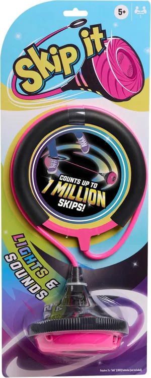 Skip It Retro Outdoor Toy, Light Up Ball and Digital Counter, Pink, Soft Foam Padded Ankle Ring, 31-inch Long, Screen Free Play, Toys for Kids Ages 5 Up