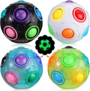 Skylety 4 Pcs Magic Rainbow Puzzle Ball Glow in Dark Teaser Fidget Ball Brain Teaser Fidget Toy Colorful Stress Reliever Ball for Boys, Girls, Adults