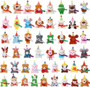 Skylety 50 Pcs Mini Stuffed Animals Bulk Cute Safari Jungle Small Plush Animals Toy Set Tiny Plush Keychain Decoration for Easter Party Favor Carnival Classroom Prize (Birthday Animals,Classic Color)
