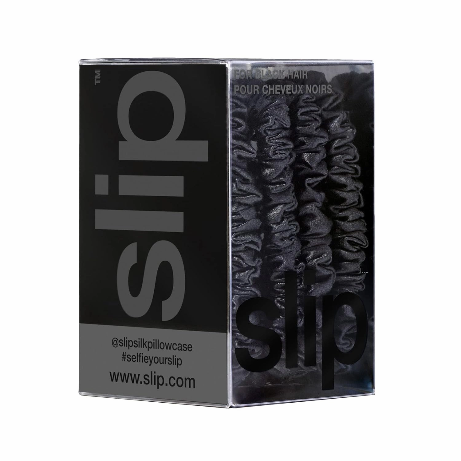 slip Silk Skinny Scrunchies - Black | Set of 4 Skinny Scrunchies | 100% Mulberry Silk, Anti-Crease, Gentle on Hair, Reduces Breakage | Stylish & Durable, Ideal for All Hair Types