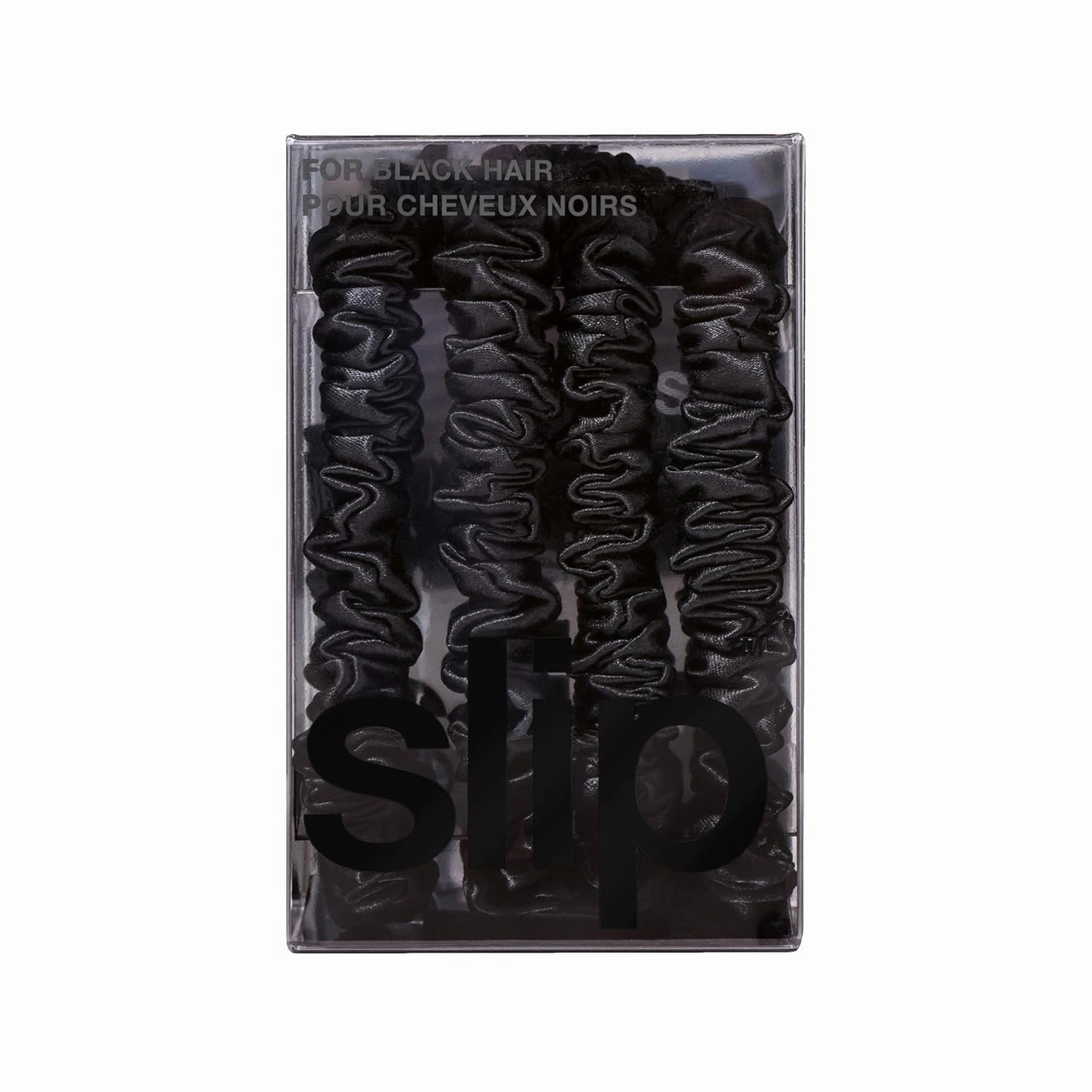 slip Silk Skinny Scrunchies - Black | Set of 4 Skinny Scrunchies | 100% Mulberry Silk, Anti-Crease, Gentle on Hair, Reduces Breakage | Stylish & Durable, Ideal for All Hair Types