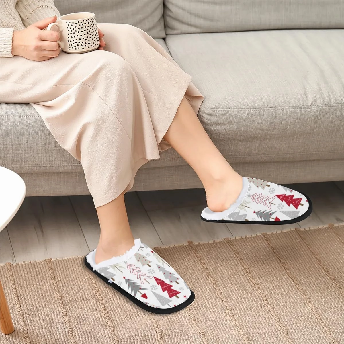 Slippers for Women Men, Soft Plush Warm Slip-On Slippers Non-Disposable Travel Slippers with Rubber Sole, Cozy Indoor Slippers Portable Spa Hotel Guest Indoor Slippers