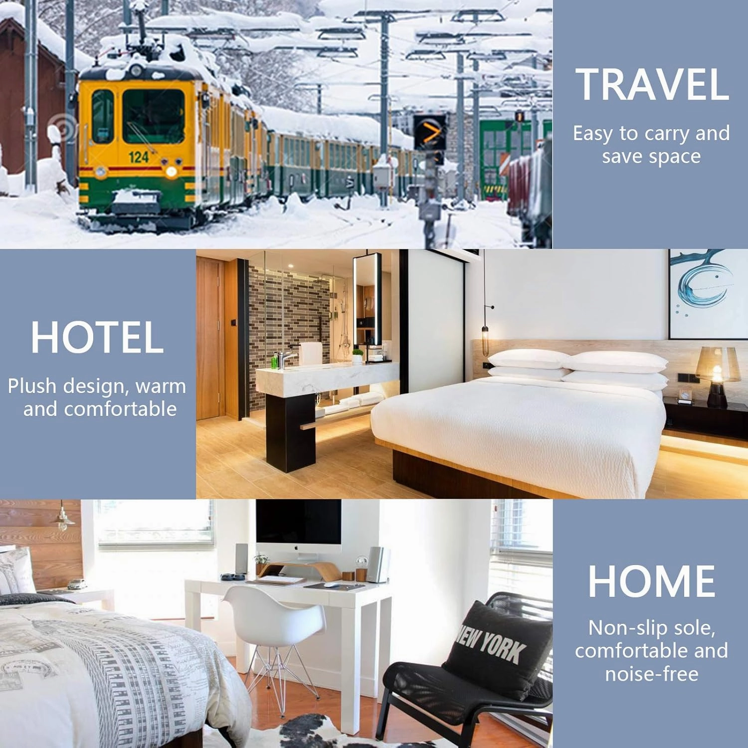 Slippers Soft Memory Foam Non-Slip Indoor House Slippers Home Shoes for Bedroom Hotel Travel Spa