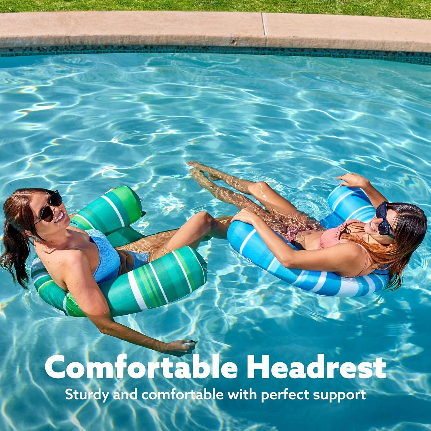Sloosh Inflatable Pool Floats Chairs Adults, 2 Packs Floating Noodle Chair with Stripes Design Soft Fabric Covered with Sling for Swimming Pool Water Chair Pool Lounger Party Floaties