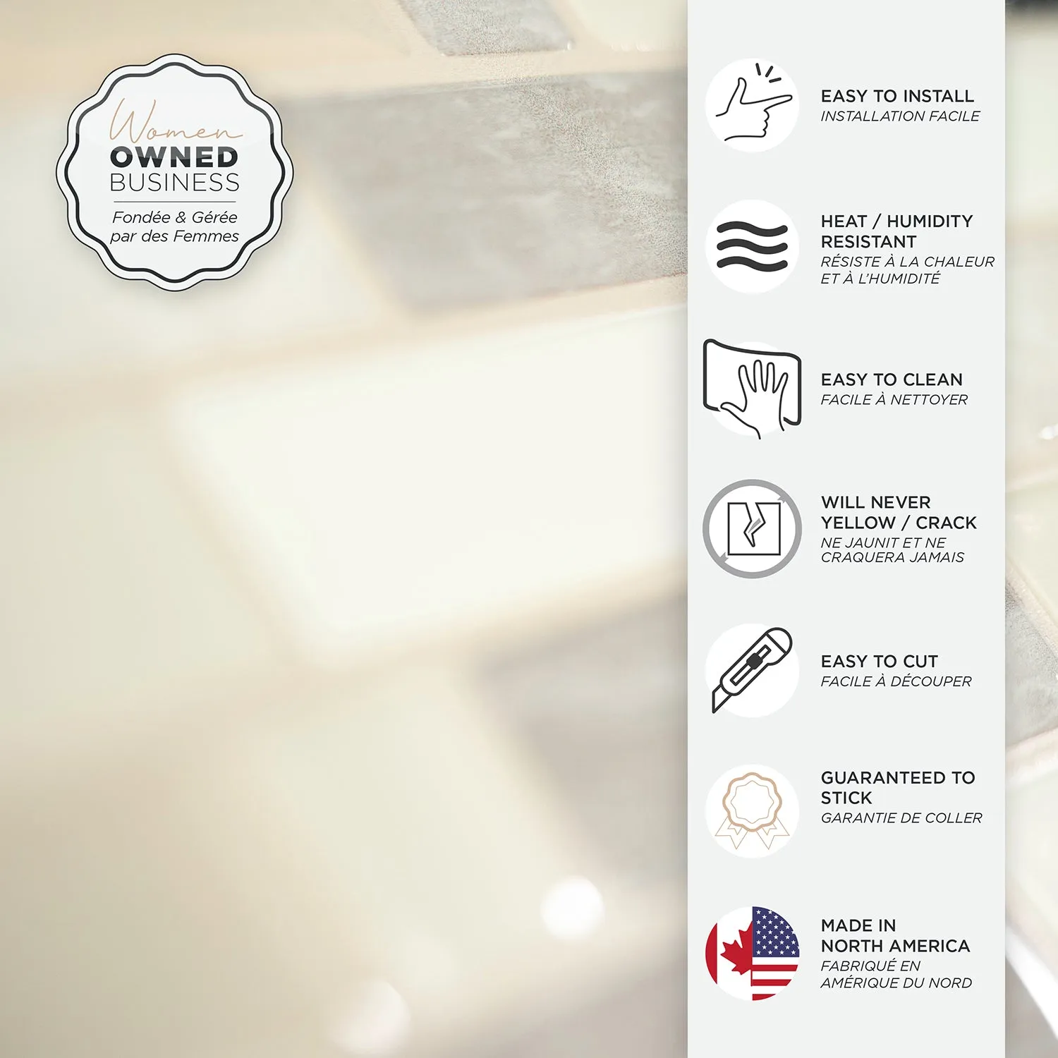 Smart Tiles Peel and Stick 4-Sheet 10 x 10 Backsplash - Crescendo Ciotta|Dosseret Smart Tiles peler et coller 10 x 10, 4 feuilles - Crescendo Ciotta