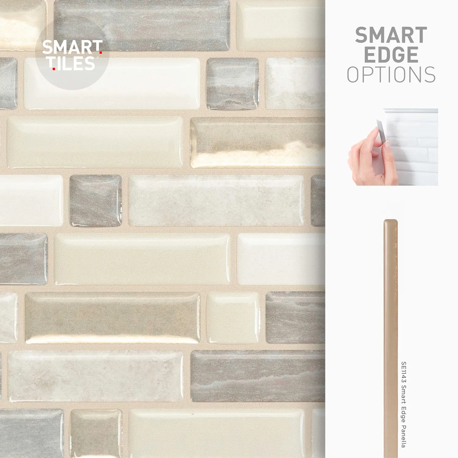 Smart Tiles Peel and Stick 4-Sheet 10 x 10 Backsplash - Crescendo Ciotta|Dosseret Smart Tiles peler et coller 10 x 10, 4 feuilles - Crescendo Ciotta