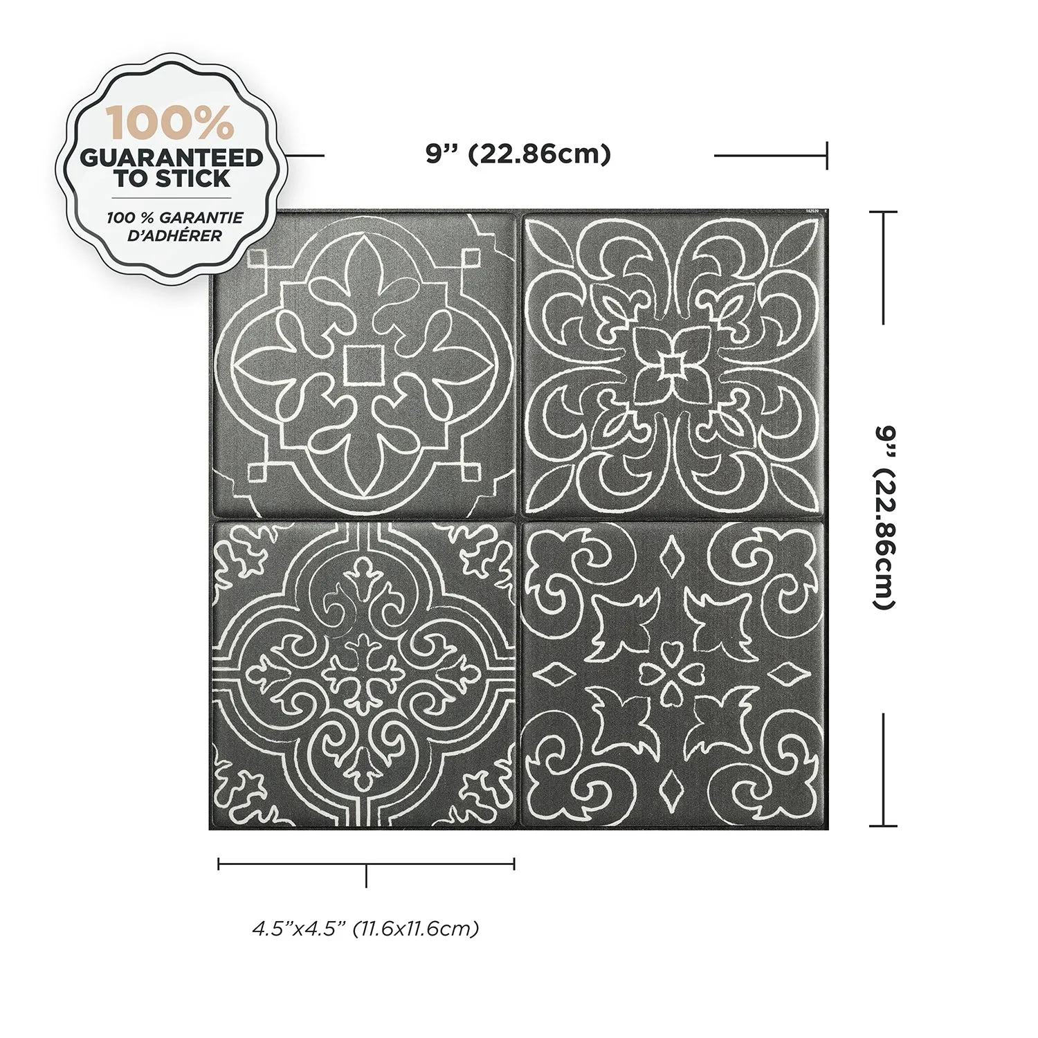 Smart Tiles Peel and Stick 4-Sheet 9 x 9 Backsplash - Vintage Vinci|Dosseret Smart Tiles peler et coller 9 x 9, 4 feuilles - Vintage Vinci