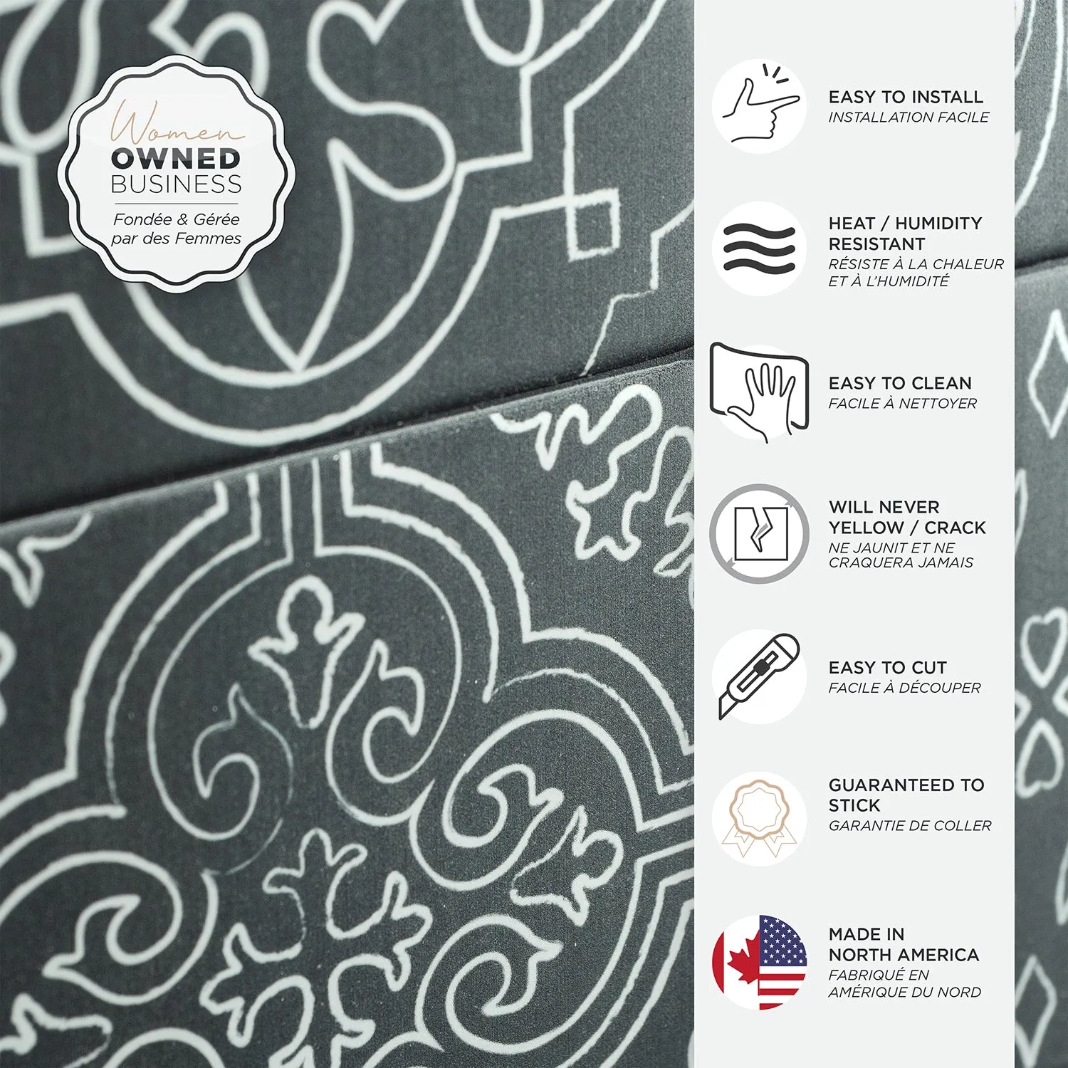 Smart Tiles Peel and Stick 4-Sheet 9 x 9 Backsplash - Vintage Vinci|Dosseret Smart Tiles peler et coller 9 x 9, 4 feuilles - Vintage Vinci