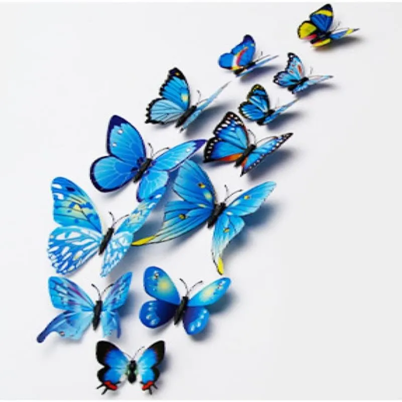 SMART WINDOW Blue 3D Magnet Butterefly Self Adhesive Home Décor Wall Sticker Butterfly Sticker Sheet (16 x 13 Cm, Set of 12)
