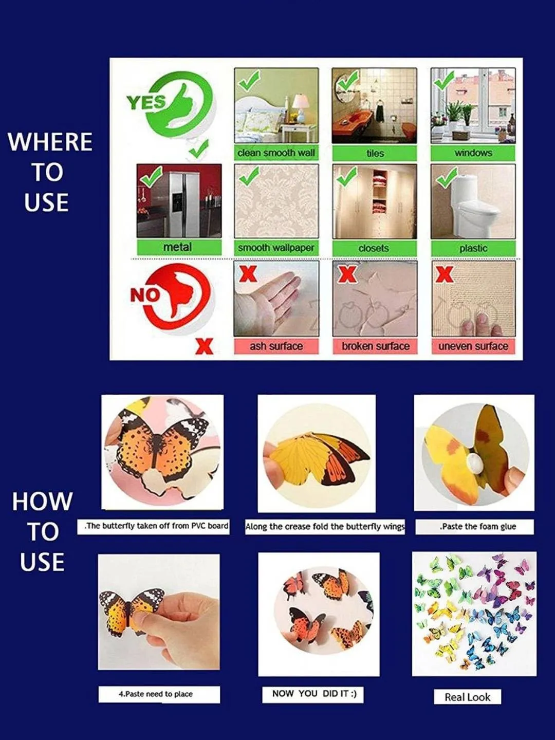 SMART WINDOW Blue 3D Magnet Butterefly Self Adhesive Home Décor Wall Sticker Butterfly Sticker Sheet (16 x 13 Cm, Set of 12)