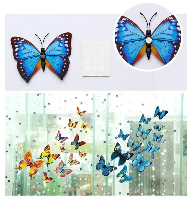 SMART WINDOW Blue 3D Magnet Butterefly Self Adhesive Home Décor Wall Sticker Butterfly Sticker Sheet (16 x 13 Cm, Set of 12)