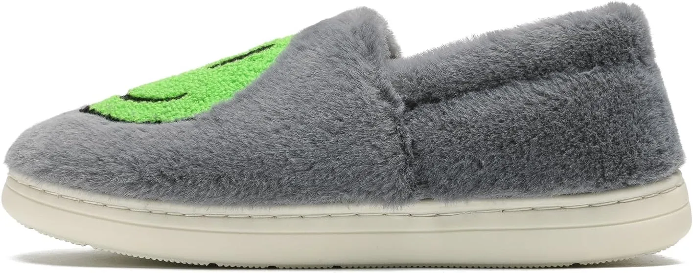 Smile Face Slippers,Retro Soft Plush Smile Fleece Lined House Shoes for Women Fuzzy Memory Foam Closed Back Slippers Anti Skid TPR Soft Sole