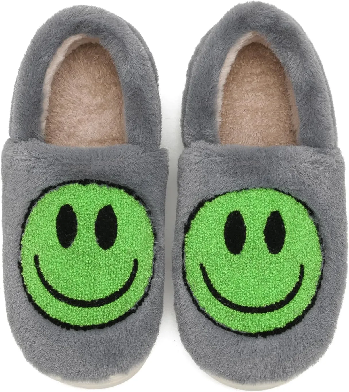 Smile Face Slippers,Retro Soft Plush Smile Fleece Lined House Shoes for Women Fuzzy Memory Foam Closed Back Slippers Anti Skid TPR Soft Sole